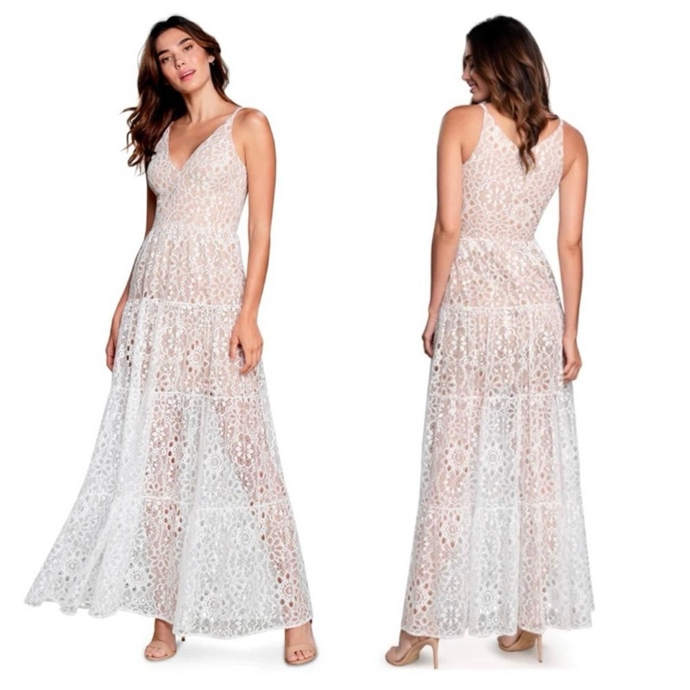 NWT Dress The Population Melina Lace V-Neck Maxi Dress in White sz S
